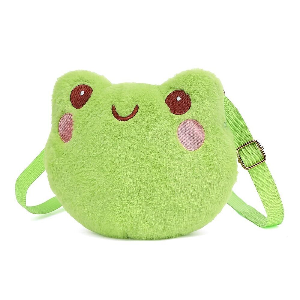 6999 Kawaii Frog Plush Purse Crssobody Bag , Small Cute Frog Bags Fluffy